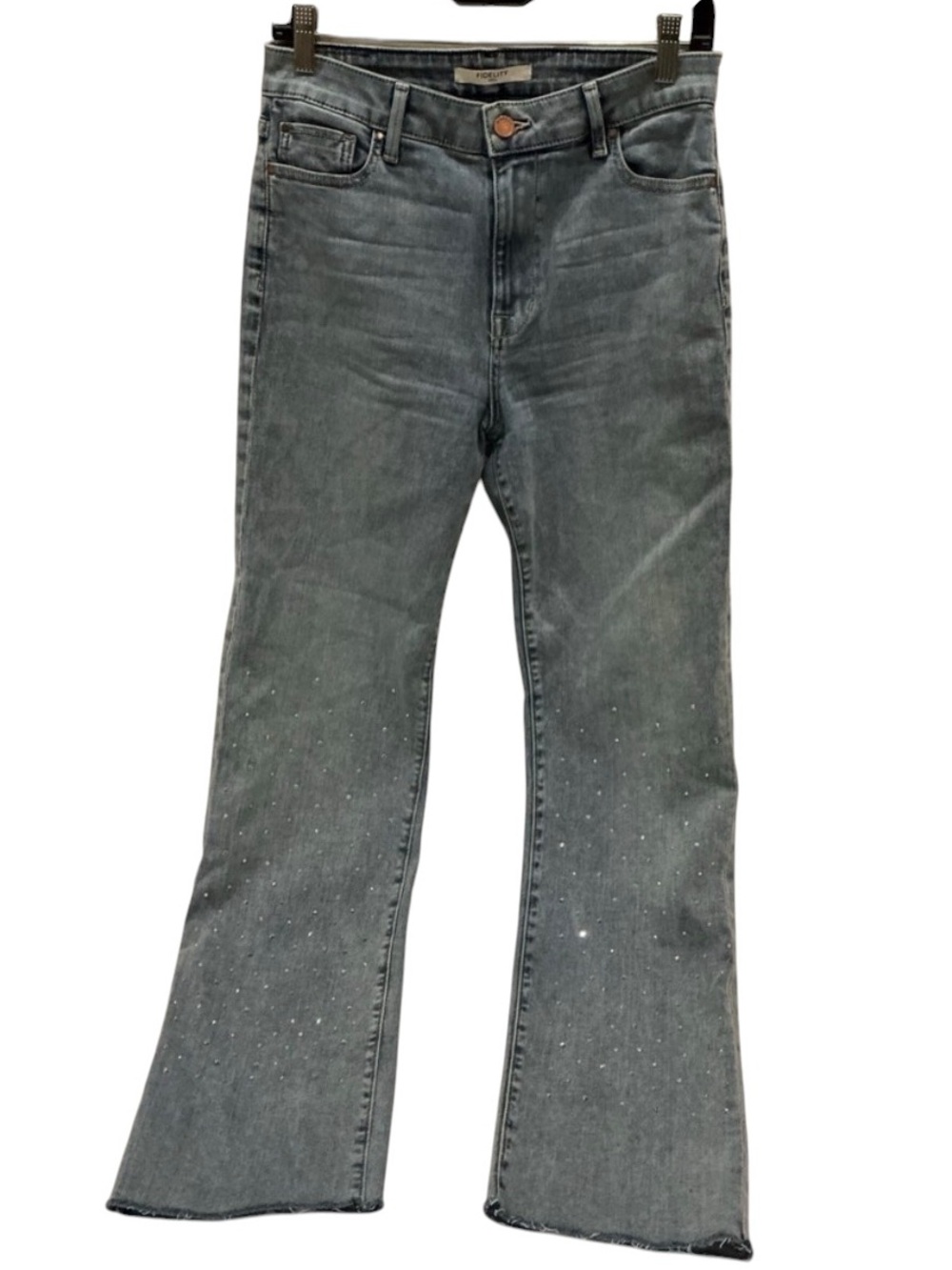 Rhinestone Jeans Women’s High Rise Straight Leg Light Blue Fidelity Denim 28 - Picture 1 of 4